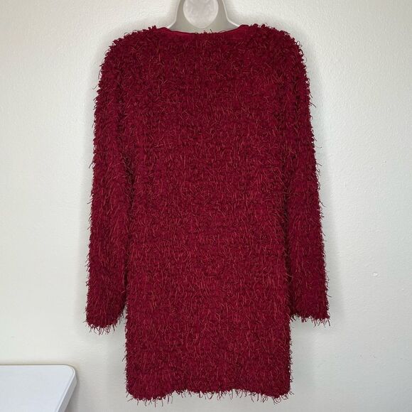 NWT Kut From The Kloth Red Shaggy Eyelash Fringed Sweater Jacket Women Medium - Picture 7 of 14